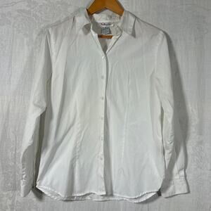 Vintage Talbots Button Up 8 White Long Sleeve Cotton Solid Classic Basic